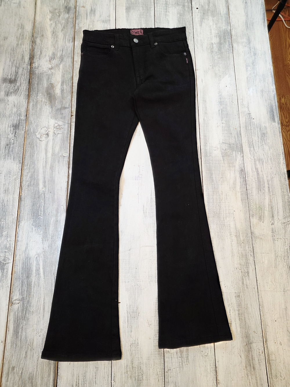 Tripp NYC Trash & Vaudeville Women's Black High-Rise Flared Jeans sz 28
